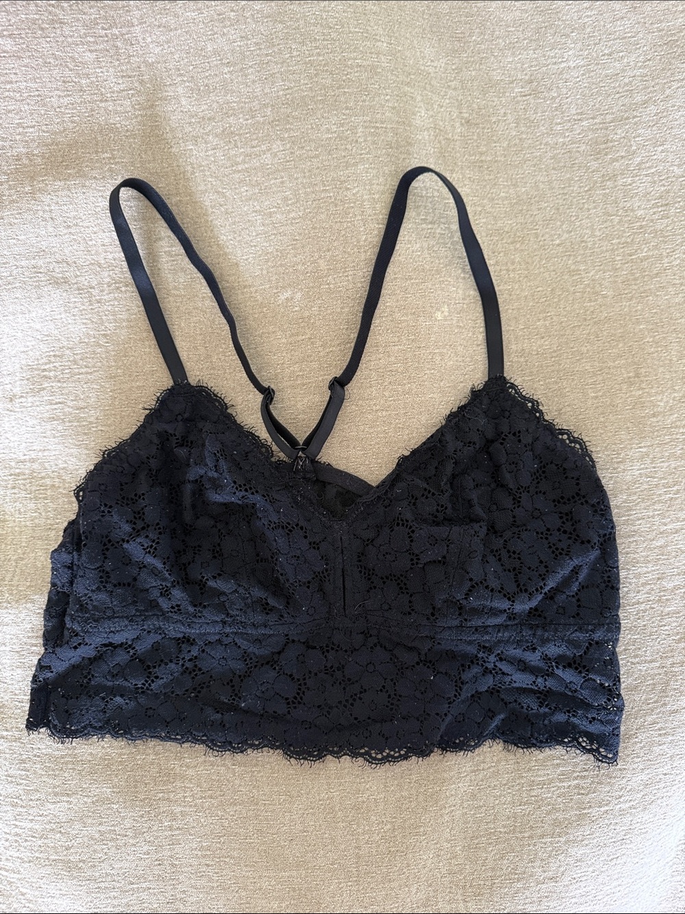 aerie Black Lace Longline Bralette with Adjustable Straps
